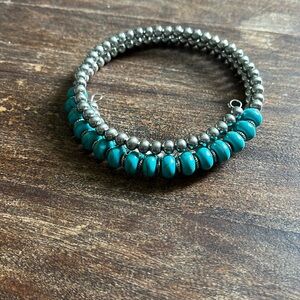 Silver and turquoise coil bracelet